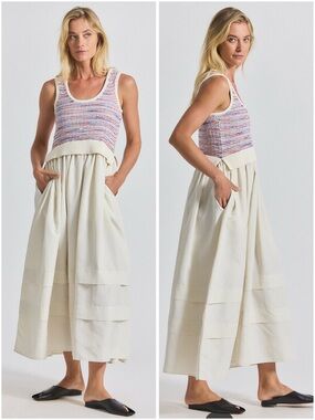 Derek Lam 10 Crosby Loewel Mixed Media Midi Dress NWT Small Coastal Chic
